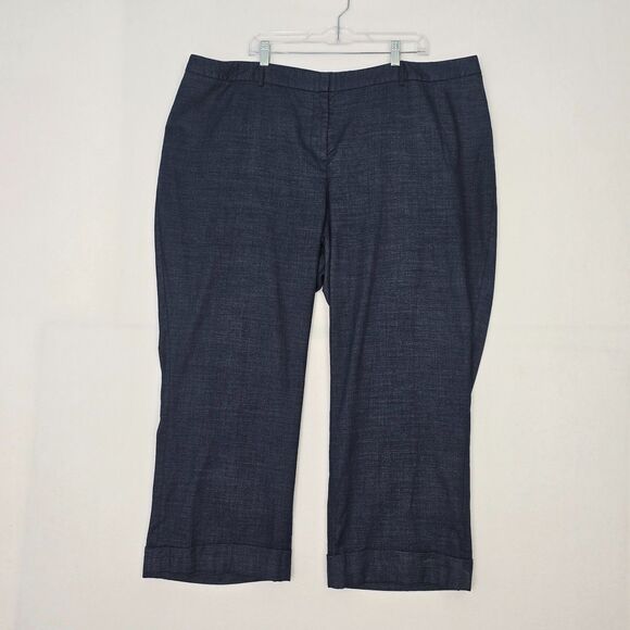 Lane Bryant Womens 26 Dark Blue Chambray Wide Leg Cuffed Stretch Trouser Pants - Picture 1 of 13